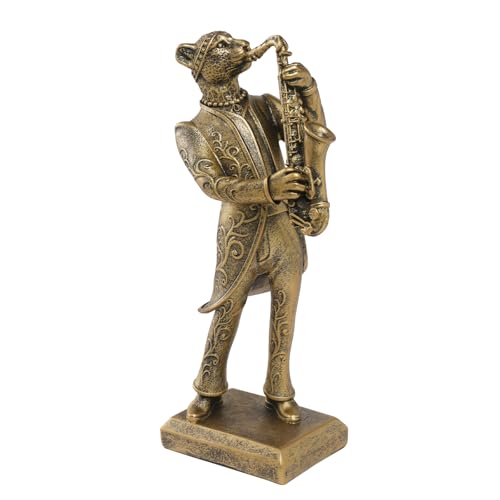 Vintage Animal Statue Sculpture,Gold Resin Music Cheetah Figurine with Saxophone, Retro Office Desk Decor for Home Living Room, Creative Gift for Animal Lovers - color: Music Cheetah