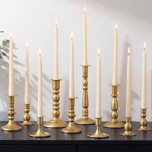 Mumufy Matte Candlestick Holders, Metal Wedding Taper Candle Holders Vintage Candles Stand Set, Candle Stick Decor for Mantel Table Centerpiece Wedding Dining Table Decor Mantelpiece(Gold,10 Pcs) - color: Gold