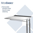 MediChoice Mayo Portable Adjustable Tray Steel Premium Instrument Stand Medical Dental Salon Tattoo Esthetician Mobile Service Cart Table Station Height 34-54 Inch MAYO1201