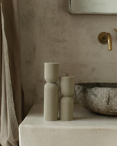 LAWA Hourglass Pillar Candle - Large Beautiful Handmade Soy Wax Candle Elegant Bubble Aesthetic Housewarming Gift Home Room Shelf Decor Idea White Jade (Set of 2) - color: Jade