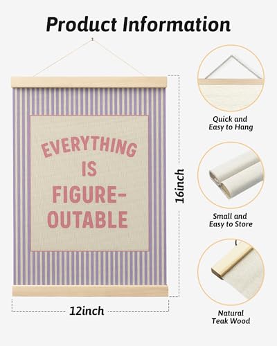 FGFK Everything Is Figureoutable Positive Affirmations Wall Art Poster Hanger Frame, Preppy Pink and Purple Inspirational Canvas Prints Framed Wall Decor for Office Classroom Home Bedroom, 12x16 Inch - color: Preppy Pink and Purple