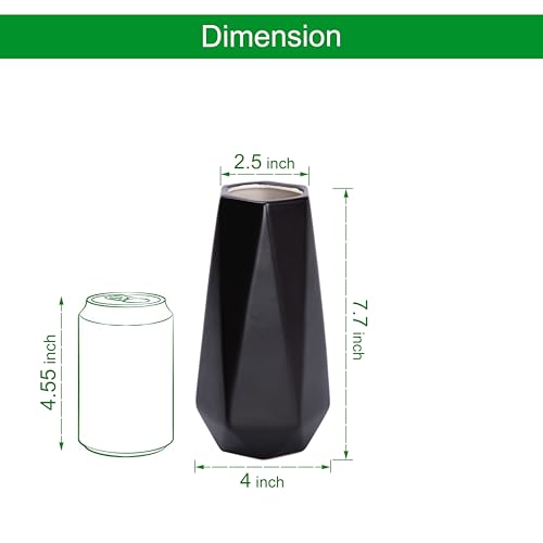 D'vine Dev 8 Inch Matte Black Ceramic Vase, Geometric Handmade Craft Flower Vase with Design Box Packaged, VS-GM-MB-8 - color: Matte Black, size: 8 Inch