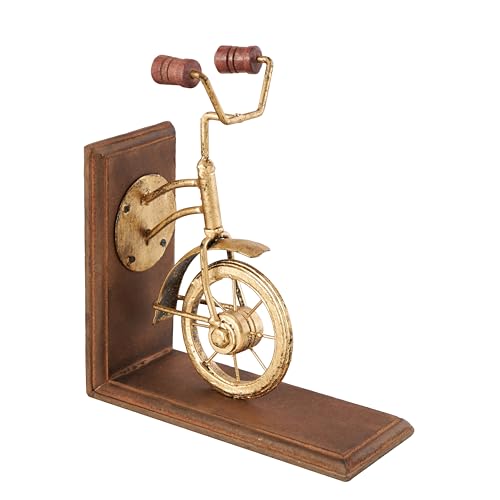Deco 79 Wooden Bike Decorative Bookends Non Skid Bookends, Set of 2 Office Bookends7"W, 9"H, Brass