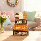 Easter Decorations - Easter Egg Carrot Field Tiered Tray Decor - Wooden Farmhouse Easter Tabletop Sign with Eggs & Carrot Theme - Rustic Spring Home Decor for Shelf Mantel Kitchen - Spring Home Decor for Living Room, Kitchen Counter - style: Egg
