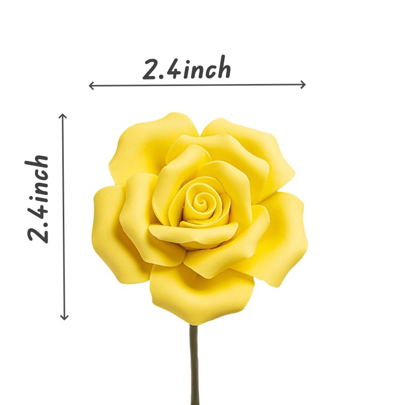Handmade Porcelain 3D Ceramic Rose Flower, Eternal Flower Decoration for Home Office Decor, Creative Desktop vases, Porcelain Decorations, Exquisite, Set of 6 (Yellow) - color: Yellow