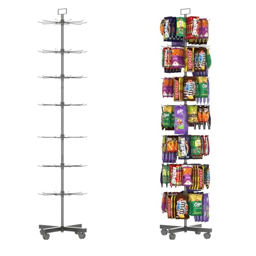 Retail Display Racks 7 Tier Spinning Display Stand, Movable Shop Spinner Rack with Hooks, Retail Display Stand for Jewelry Keyring Hats Socks Toys (Black) - color: Black, style: 7 Tier