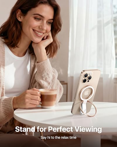 andobil [2026 Unrivaled Stability] Magnetic Phone Grip Holder for MagSafe Ring Stand Holder Kickstand Compatible with MagSafe Accessories for iPhone 17 Air 16 Pro Max Plus 15/14/13/12&Android,Rosegold - color: Rose Gold