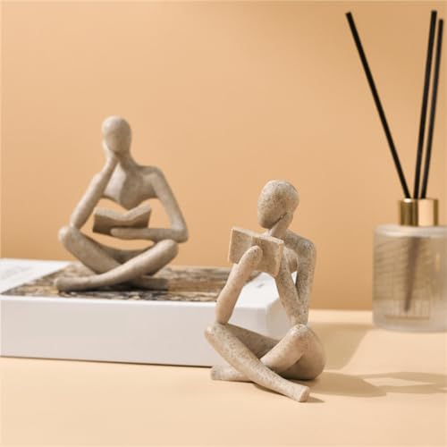 Style-B Beige, Creative Abstract Thinker Bookend for Home Aesthetic, Study, and Wine Cabinet – Stylish Shelf Decor Accent and Thoughtful Gift for Living Room, Bar, or Coffee Shop - color: Reader-beige-b