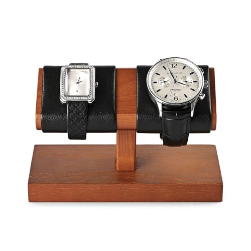 Solid Wood Watch Display Stand T-bar PU Leather Watch Stand Jewelry Holder For Men And Women Stand Organizer For Wristwatch/Bracelet/Storage Display Rack (Black) - color: Black, size: 2 Slots
