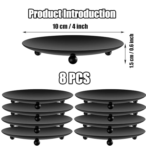 8 PCS Iron Plate Candle Holder,Candle Stand for LED & Wax Candles,Black Candle Holders Iron Plate,4" Decorative Pillar Candle Plate for Incense Cones Spa Weddings