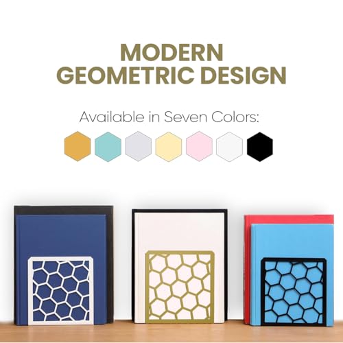 GEOMOD Geometric Honeycomb Gold Metal Bookends Decorative - Tall Sturdy Book Ends for Shelves - Modern Heavy Duty Bookend Stopper - Office or Home Book Shelf Book Holder - 6x3.25x6.25 Inches - 1 Pair - color: Gold, size: 1 Pair, style: Honeycomb