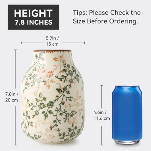 Ceramic Flower Vase | Green Rustic Farmhouse Vase for Home Decor, Vintage Floral Tuscan Decorative Pottery Vase for Living Room & Kitchen, Centerpieces, Mantel & Bookshelf, Entryway, Wedding(7.8 Inch) - color: 10-green and Beige