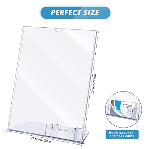 Vicenpal Acrylic Flyer Stand Sign Holder with Business Card Holder 8.5 x 11 Clear Brochure Display Stand with Business Card Pocket for Magazine Pamphlet Booklets Menu Desktop(2 Pcs)
