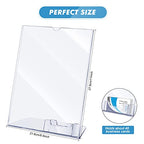 Vicenpal Acrylic Flyer Stand Sign Holder with Business Card Holder 8.5 x 11 Clear Brochure Display Stand with Business Card Pocket for Magazine Pamphlet Booklets Menu Desktop(2 Pcs)
