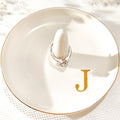 Ceramic Initials Jewelry Tray Ring Dish With Personalized J-Monogrammed Engagement Wedding Gifts, for Birthday Mother's Day for Women, Ceramic White 4.7" x2.4" - style: J