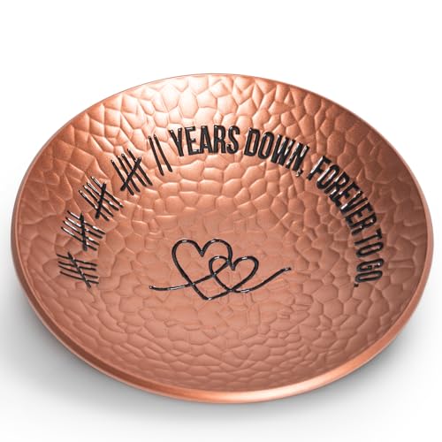22nd Anniversary Copper Gifts, 22 Year Wedding Anniversary Jewelry Tray For Her Him Wife Husband, Ripple Textured 4" Ring Holder Dish - 22 Years Decoration Ideas Copper Gift for Parents Men Couples - color: 22nd Anniversary Gift