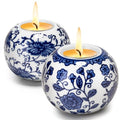 One Pair Classic Celadon Tealight Holder Set, Chinoiserie Blue and White Porcelain from Jingdezhen, Candle Holder for Housewarming Gifts and Home Decoration (W 3.54 in x H 2.76 in)