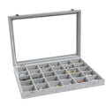 Wudygirl 30 Grid Jewelry Organizer Velvet Jewelry Box Jewelry Tray with Clear Lid Storage Case Showcase Display Stackable Removable (30 Grid) - style: 30 Grid Tray