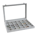 Wudygirl 30 Grid Jewelry Organizer Velvet Jewelry Box Jewelry Tray with Clear Lid Storage Case Showcase Display Stackable Removable (30 Grid) - style: 30 Grid Tray