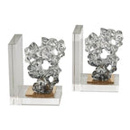 Deco 79 Glass Handmade Decorative Bookends Freeform Non Skid Bookends with Clear Gold Supports, Set of 2 Office Bookends5 W, 6" H, Clear - size: 5"W, 6"H