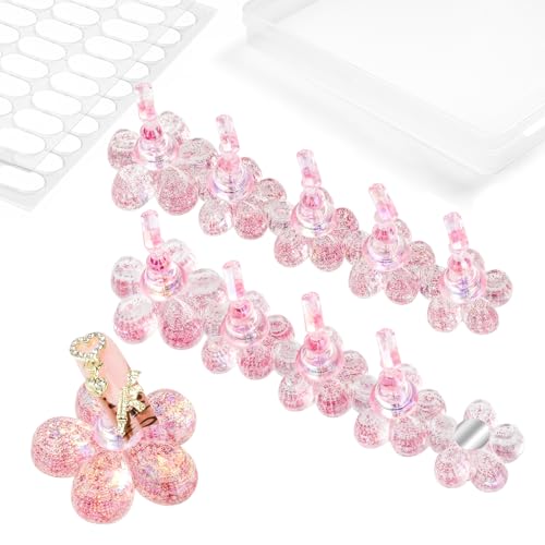 Nail Stand for Press On Fake Nails Painting Display Practice, Powerful Magnetic Nail Holder for Diy Design, Single Flower Nail Stand with 200 PCS Double-Sided Tapes, Nail Tools for Home Salon - color: Pink Flower, size: Medium