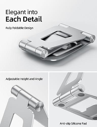 Nulaxy Aluminum Dual Foldable iPad Stand, Fully Adjustable Desktop Tablet Holder, Tablet Accessories for Office Kindle Compatible with Mobile Devices iPad Pro/Air/Mini, iPhone Pro/Max/Plus, Silver - color: B-Silver