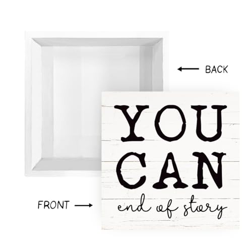 Positive Signs for Home Decor, Inspirational Wood Signs, Farmhouse Wooden Box Sign, Table Shelf Decoration, Office Desk Decor, Housewarming Gift for Friends, You Can End of Story Sign, White - color: Inspirational06