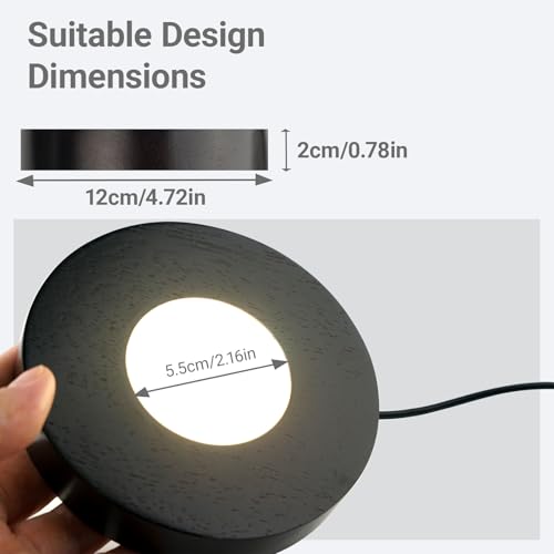 Wood LED Light Base - Crystal Display Base for Glass Art/Acrylic, 3 Light Modes with 10-Level Dimming & Auto Timer (Dark Brown, 4.7inch) - color: Dark Brown, size: 4.7inch