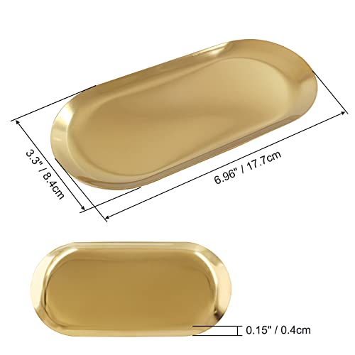Hitefu 2 Pcs 7" Gold Stainless Steel Decorative Tray, Oval Jewelry Tray, Trinket Plate Organizerfor Bathroom, Cosmetics, Perfume Serving - color: Gold