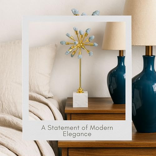 Serene Small Blue Starburst Statuary Decorative Object – Large Metal, Marble & Stone Modern Home Decor – Contemporary Shelf & Coffee Table Decor for Office & Living Room – 18", Blue - size: 18"