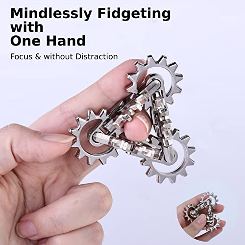 Infinity Gear Fidget Toy, Quiet Solid Metal Never Ending Fidget Toys, Keep Fingers/Hands Busy, Relieve Stress Anxiety, Unique Adults Fidget Toys for Office Home Gifts, Promotes Focus Avoid Bad Habits - color: Silver