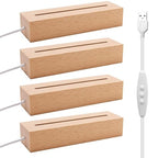 EATAKWARD 4 Pcs 5.9" Wood Rectangle Light Display Pedestal, Wooden Display Base Dimmable Colorful Lights Lamp Stand with USB Cable for Acrylic, Crystal, Night Light (Inner Slot, Square Base) - color: Natural wood color