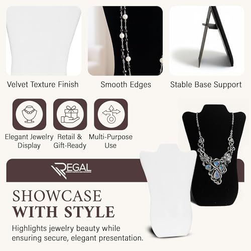 RJ Displays Jewelry Display for Vendors, Velvet Necklace Display Stand Holder, Jewelry Stand Necklace Holder for Vendors. Jewelry Display Stand 14” H. (Black and White) - color: Black and White