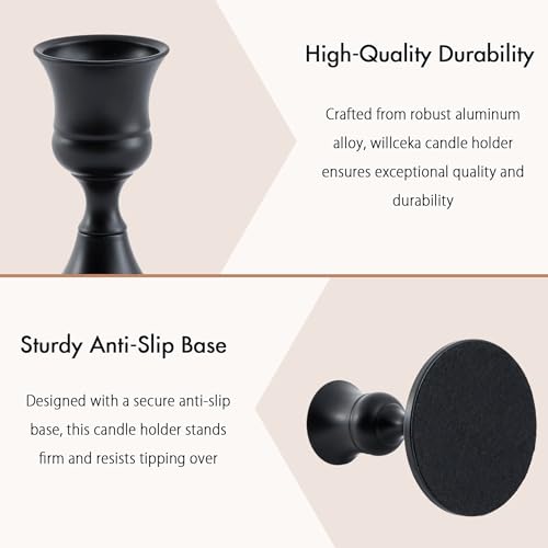 Willceka Black Taper Candle Holder, Candlestick Holders, Vintage Metal for Table Centerpieces Wedding Decor (Matte Black, 2 Pcs)