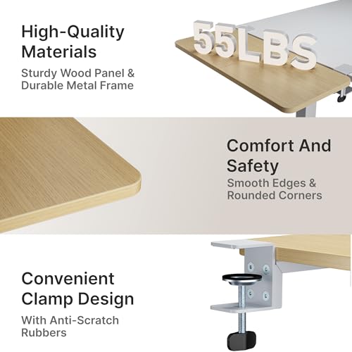 PEGZONE Desk Extender Tray, 28" x 12" Clamp On Desk Shelf, Desk Extension with Laptop Holder, Table Desk Arm Rest, Clamp On Keyboard Tray for Office and Home, Workstation Organizer, Large, Wood - size: 28 x 12 inch, style: Wood with laptop shelf
