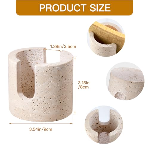 Marble Sponge Holder for Kitchen Sink - Heavy-Duty Real Travertine Stone Sink Caddy Organizer for Countertop, Rust Proof&Water Soap Dish Tray, Luxury Modern Farmhouse Kitchen Decor Accessories