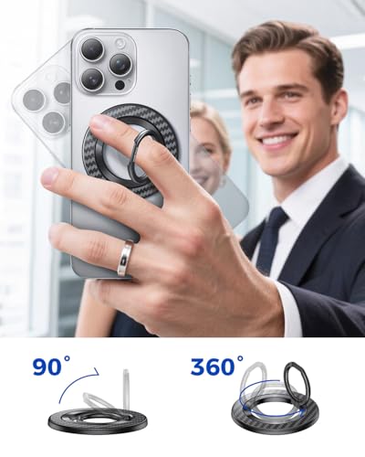 SYNCWIRE Carbon Fiber Magnetic Phone Ring Holder for MagSafe - Magnet Phone Grip Stand with 360° Rotation & Reinforced Hinge Compatible with iPhone 16 15 14 13 Pro Max Plus MagSafe Accessories - color: Single Ring-1PCS-Carbon Fiber