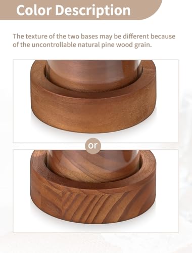 NUPTIO Dripless Taper Candle Holders with Wax Catchers for Easy Cleaning: Set of 2 Hurricane Glass Candlestick Holders with Metal Bobeches - Brown Wood Modern Wedding Table Centerpiece - color: Caramel