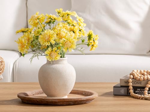 Ceramic Flower Vase, Flower Vase White Rustic Farmhouse Decorative Vase Floral Pottery Vases for Home Decor Table Living Room Entryway Mantel Bookshelf Bedroom Bathroom Kitchen - 6.7 Inch White - color: 6.7"h - White