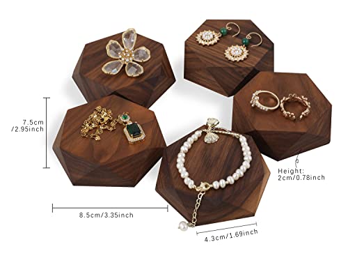 GemeShou 5pcs Wood Jewelry Stand Tray, Hexagon Display Riser Set, Retail Jewelry Shop Display Riser, Walnut Hexagon 5pcs Small - size: Small