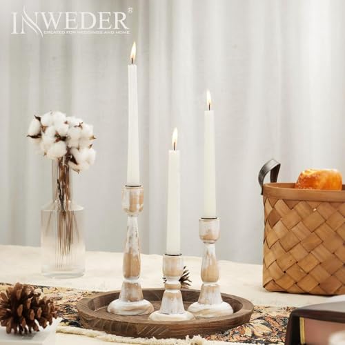 Wooden Taper Candle Holders: Wood Candlestick Holders Rustic Farmhouse Fall Decor for Living Room Dinning Table Centerpiece Christmas Set of 3 - size: 4.33"/6.33"/8.27" H - 3Pcs