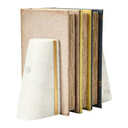 Main + Mesa Geometric Marble Bookends with Brass Inlay, White - color: White