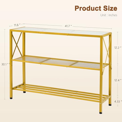 Hoctieon Gold Console Table, 3 Tier Entryway Table, Hallway Table, Narrow Sofa Table with Shelves, Entrance Table for Entryway, Gold and White - color: Gold and White
