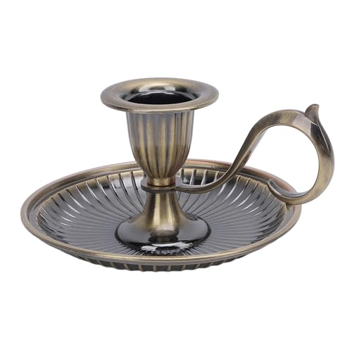 Vintage Candle Holder, Zinc Alloy Taper Candle Stick Stand with Large Curved Handle and Flat Base, for Dinner Table Home Decoration Wedding Party Holiday (Antique Brass) - color: Antique Brass