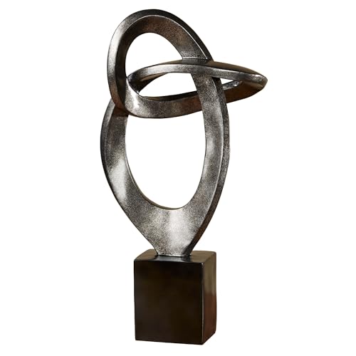 Eternal Love Abstract Table Sculpture | Metallic Silver and Black Finish | Bold Abstract Looped Design Resembles a Stylized Infinity Symbol | Contemporary, Modern Tabletop Statue For Unique Decorating