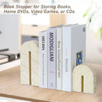 BOHDK Book Ends for Shelves, Resin Heavy Duty Decorative Bookends, Retro Arch Book Holder for Heavy Books, Imitation Travertine Book Stopper for Home Decor, Study, Bookshelf, Desktop, Set of Two