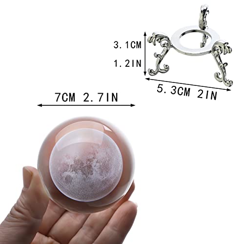 H&D HYALINE & DORA 70mm (2.75 Inch) 3D Laser Moon Crystal Glass Ball Paperweight with Metal Stand Home Decoration Collectible Gift - color: 70mm Moon