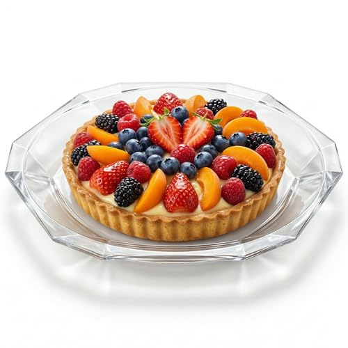 Patisserie Cake Glass Serving Platter 12” (30 cm) – Elegant Clear Presentation Plate for Cake, Desserts, Cheese, Appetizers & Table Decor (Hexagonal 12'')