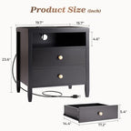 Huuger Black Nightstand Set of 2, Night Stand with Charger Station, Bedside Table with 2 Drawers, Bed Side Tables for Bedroom, Modern Nightstands, Metal Knobs, Painted Surface | with Charger Station, 2 Drawers, Bed Side Tables, for Bedroom, Metal Knobs, P