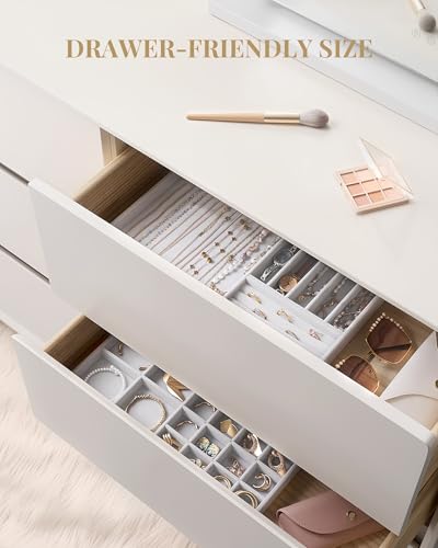 Lolalet Jewelry Drawer Organizer Inserts, Stackable Velvet Tray Jewelry Storage Organizers Set Display Cases for Necklaces Bracelets Earrings Rings Chains Bangles Watches, Mothers Day Gift - color: Grey, size: A4 Size, 2 Packs